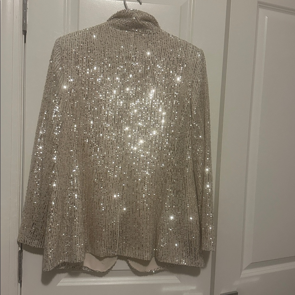 LOFT Sparkling Sequin Blazer in Cream - Picture 6 of 6
